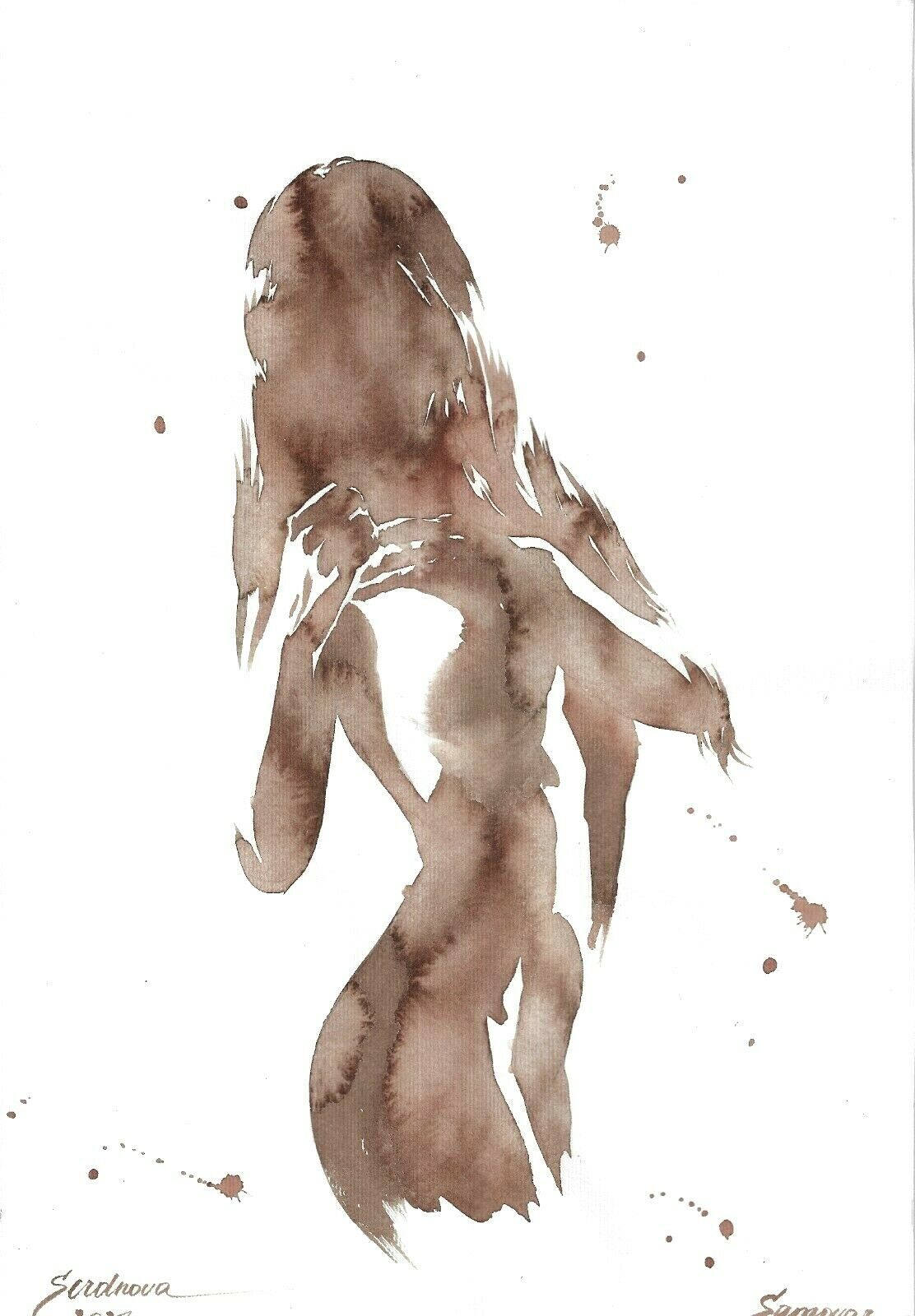 original painting A3 257SA art female nude watercolor author's technique Signed