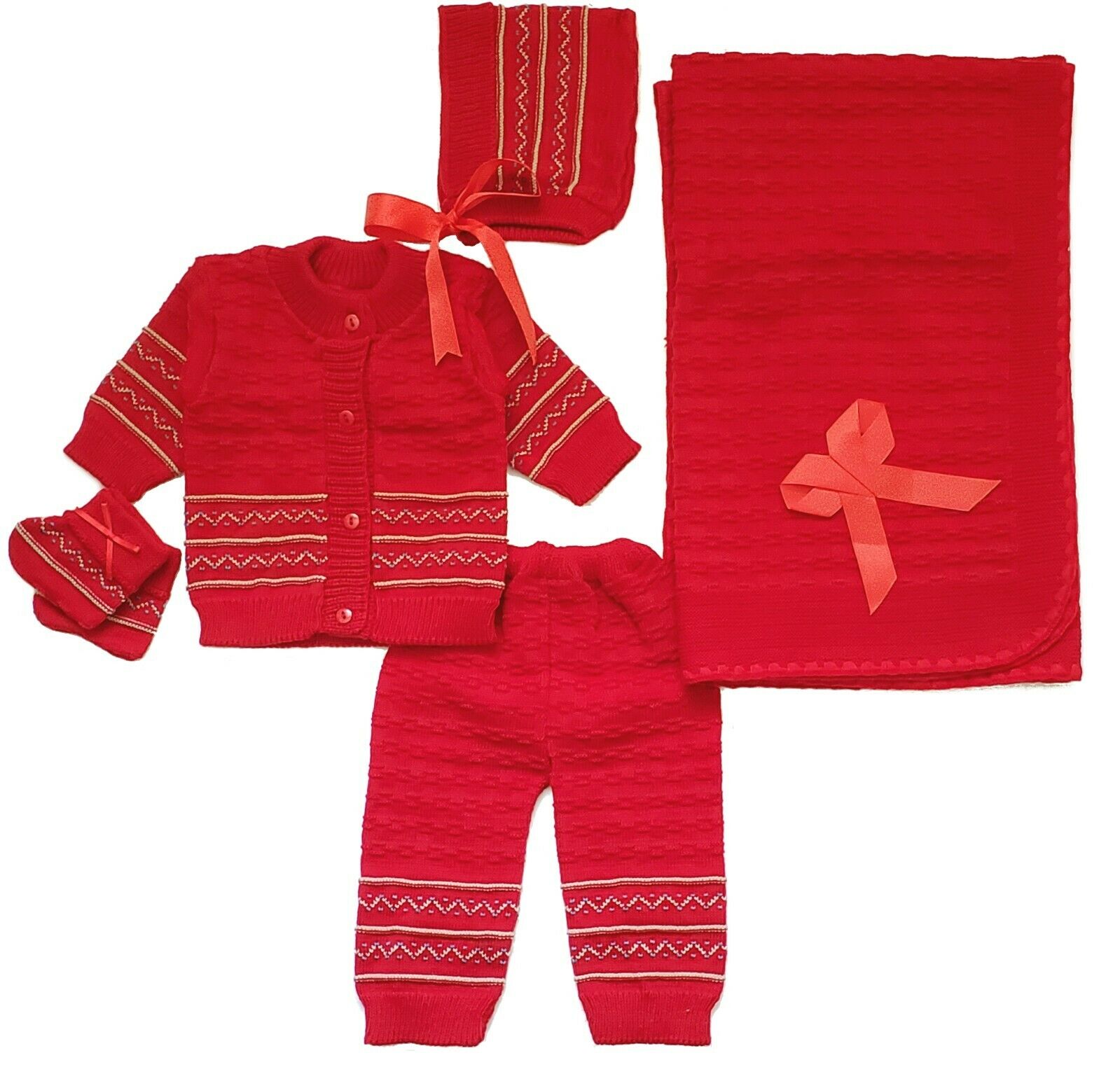 Baby Crochet Girl and Boy Newborn Beanie Bonnet Hat Blanket 5 PC Outfit Set New